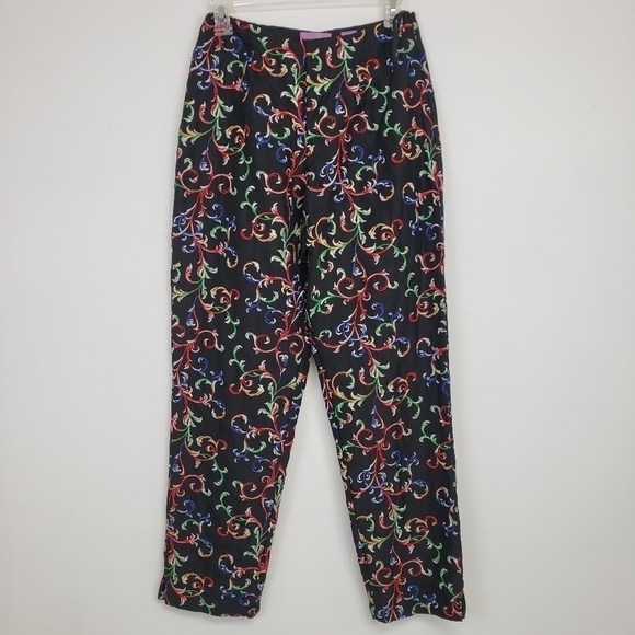 CJ Lang Pants - Silk Embroidered Dress Ankle Cigerette Pants Vtg C.J. Lang 4 (27x29)